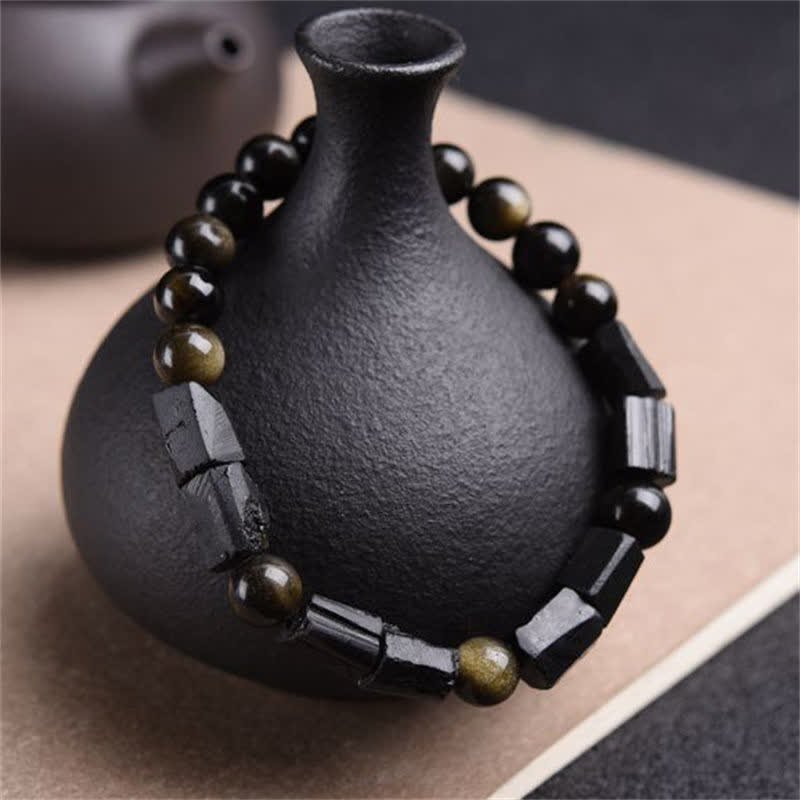 Buddha Stones Gold Sheen Obsidian Black Tourmaline Wealth Bracelet - image 3