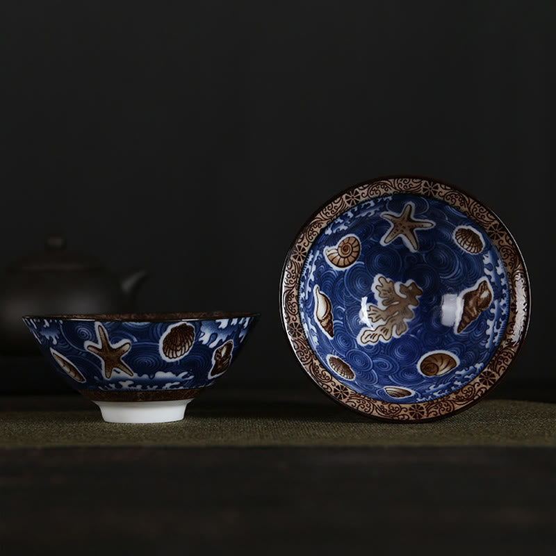 Buddha Stones Flowers Fu Character Mountains Lotus Cherry Blossoms Ceramic Teacup Kung Fu Tea Cup Cup BS Sea Animals 8.5cm*4cm*90ml