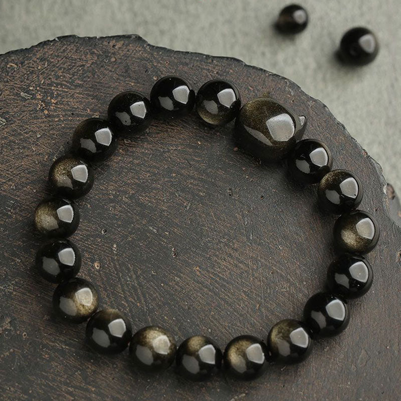 Foviel Gold Sheen Obsidian Silber Sheen Obsidian Schöne Paw Glück Katzenschutz Armband