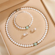 Parure Foviel en argent sterling 925, perle naturelle et jade, composée d'un collier, d'un bracelet et de boucles d'oreilles avec coffret cadeau