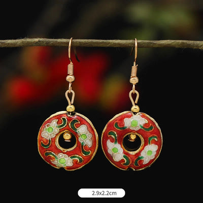 Buddha Stones Lotus Butterfly Flower Alloy Copper Enlightenment Drop Earrings Earrings BS Red Flower Circle 2.9*2.2cm