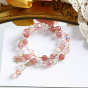 Bracelet double tour fleur en quartz fraise et zircon Foviel