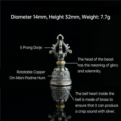 Buddha Stones Tibet 925 Sterling Silver Om Mani Padme Hum Dorje Bell Vajra Engraved Enlightenment Pendant Hanging Decoration Dorje BS 3