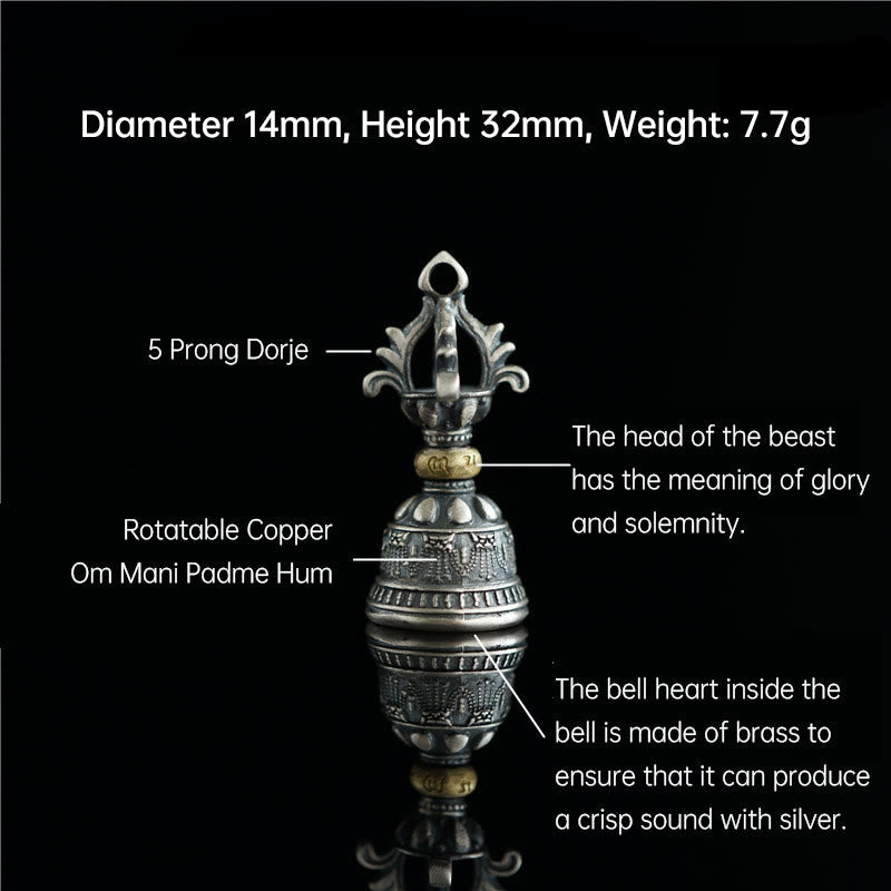 Buddha Stones Tibet 925 Sterling Silver Om Mani Padme Hum Dorje Bell Vajra Engraved Enlightenment Pendant Hanging Decoration Dorje BS 3