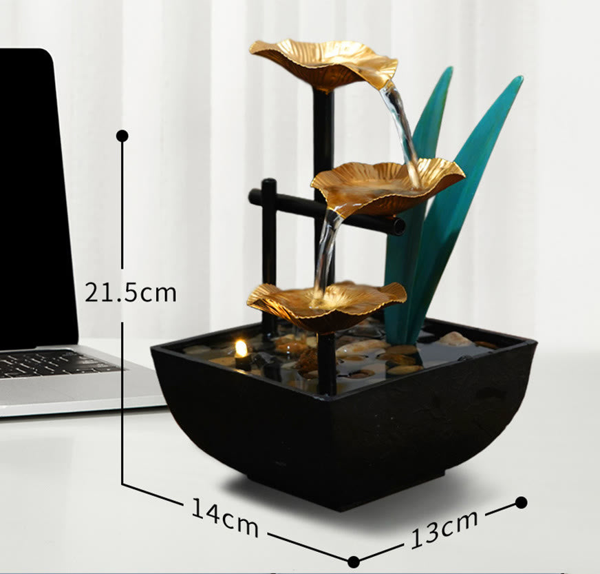 Buddha Stones Three Layers Waterfall Fountain Tabletop Lotus Ornaments With River Rocks Desktop Decoration Decorations BS 16