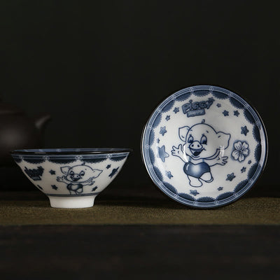 Buddha Stones Flowers Fu Character Mountains Lotus Cherry Blossoms Ceramic Teacup Kung Fu Tea Cup Cup BS Cute Pig 8.5cm*4cm*90ml