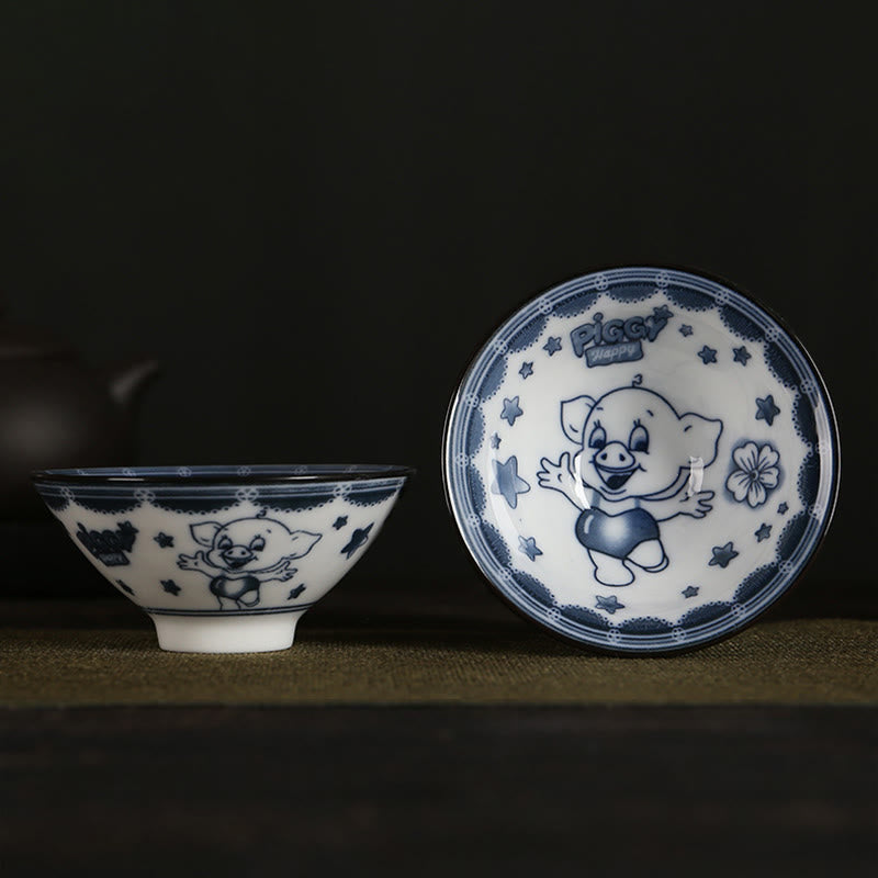 Buddha Stones Flowers Fu Character Mountains Lotus Cherry Blossoms Ceramic Teacup Kung Fu Tea Cup Cup BS Cute Pig 8.5cm*4cm*90ml