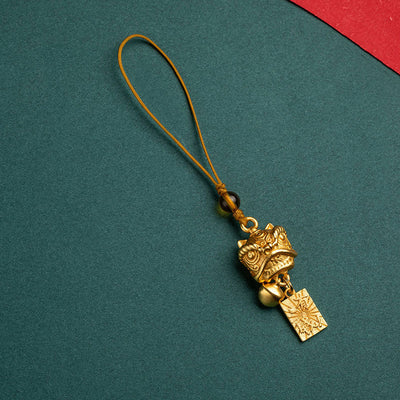 Buddha Stones Dancing Lion Auspicious Ruyi Safe Peace Rich Copper Wealth Phone Hanging Decoration Phone Hanging Decoration BS Dancing Lion Letter Rich