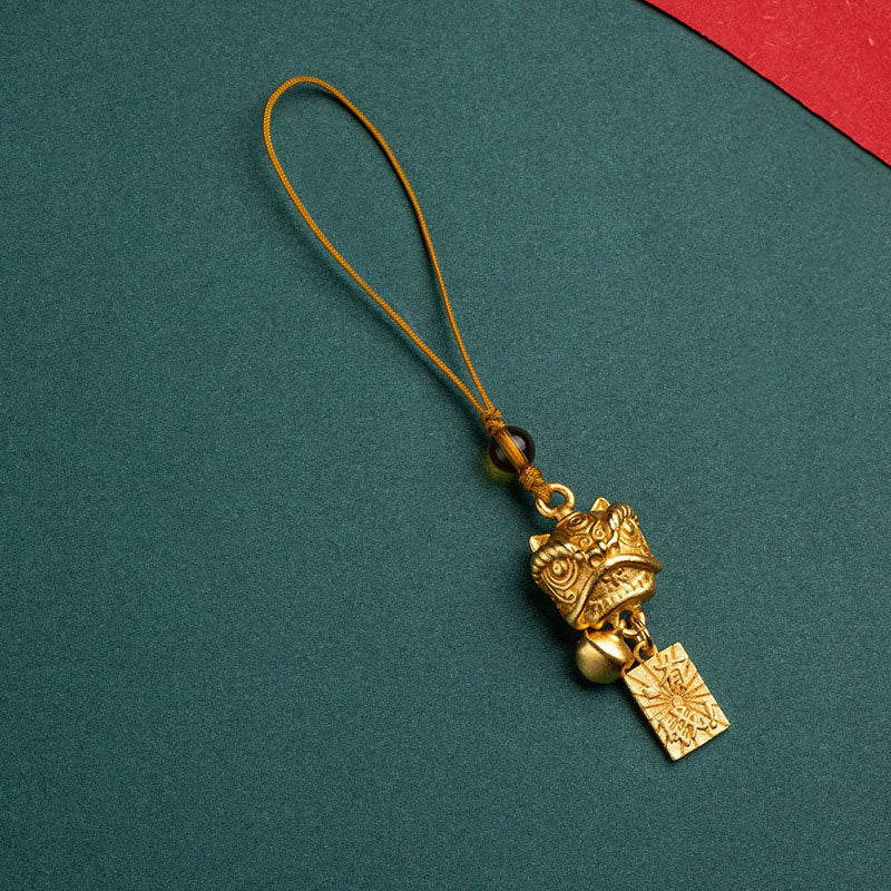 Buddha Stones Dancing Lion Auspicious Ruyi Safe Peace Rich Copper Wealth Phone Hanging Decoration Phone Hanging Decoration BS Dancing Lion Letter Rich