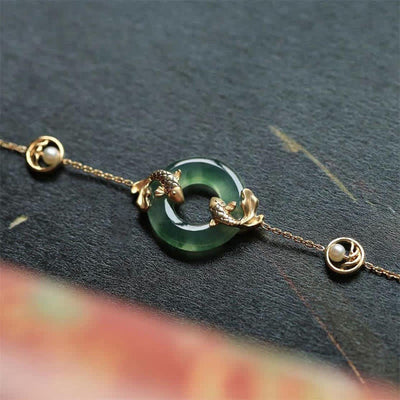 Buddha Stones Cyan Jade Koi Fish Healing Harmony Bracelet Bracelet BS 1