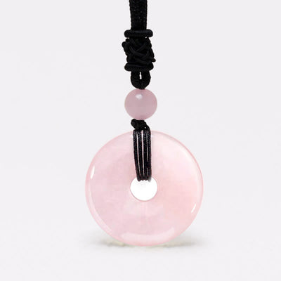 Buddha Stones Lucky Coin Pendant Healing Crystal Gemstone Necklace Necklaces & Pendants BS Pink Crystal