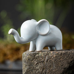 Buddha Stones Small Ceramic Elephant Home Tea Pet Figurine Desk Decoration Decorations BS White Elephant 10.4*4.4*5.4cm