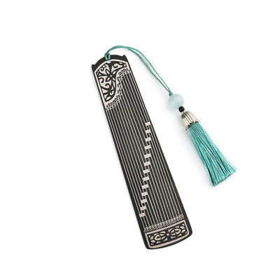 Buddha Stones Classical Musical Instruments Pipa Guzheng Guqin Ruan Metal Bookmarks Tassel With Gift Box Bookmarks BS 21