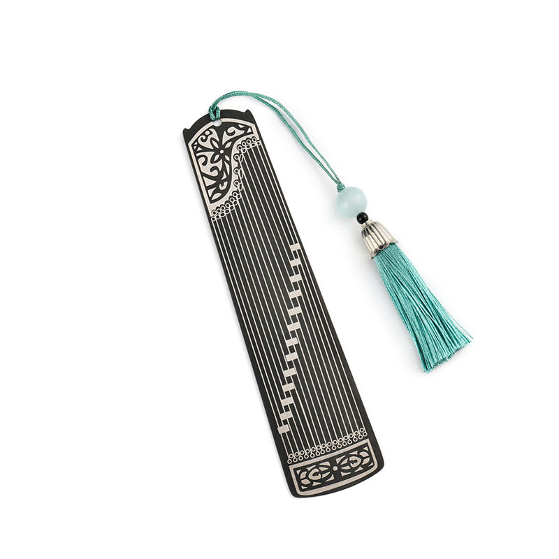 Buddha Stones Classical Musical Instruments Pipa Guzheng Guqin Ruan Metal Bookmarks Tassel With Gift Box Bookmarks BS 21