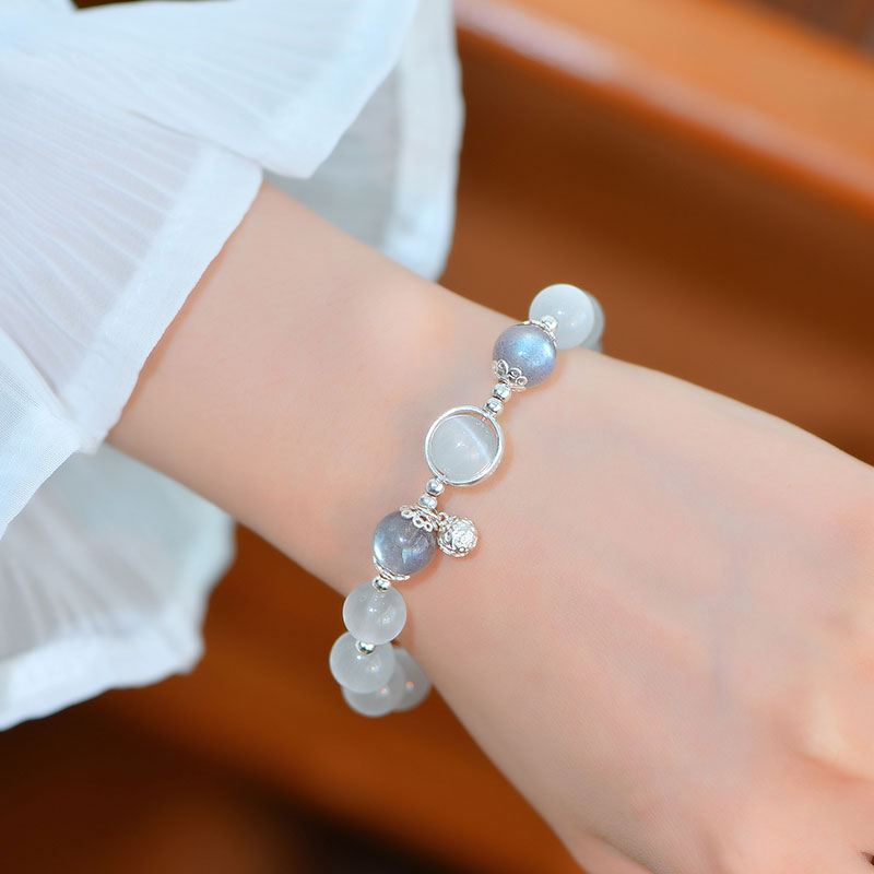 Buddha Stones 925 Sterling Silver Cat Eye Moonstone Love Support Bracelet Bracelet BS 6