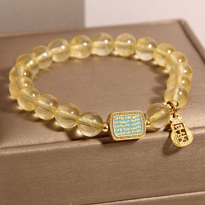 Buddha Stones Natural Citrine Five Scriptures Generosity Bracelet Bracelet BS 2