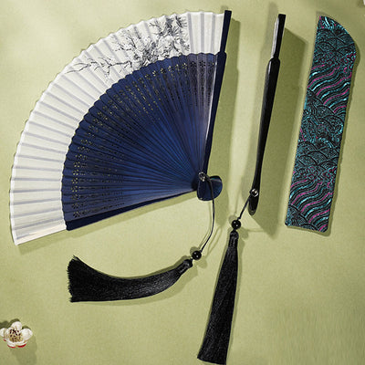 Buddha Stones Ancient Flowers Branches Handheld Bamboo Folding Fan 21cm Folding Fan BS 2