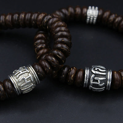 Buddha Stones Natural Tibetan Coconut Shell Om Mani Padme Hum Positive Bracelet Bracelet BS 25