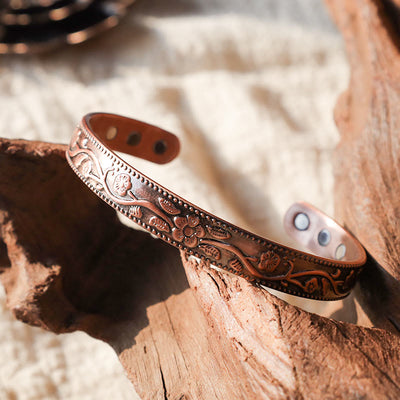 Buddha Stones Floral Magnetic Copper Adjustable Cuff Bracelet Bangle Bracelet Bangle BS 1