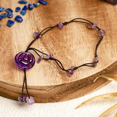Buddha Stones Amethyst Pink Crystal Green Aventurine Rose Inner Peace Healing Anklet Anklet BS 4