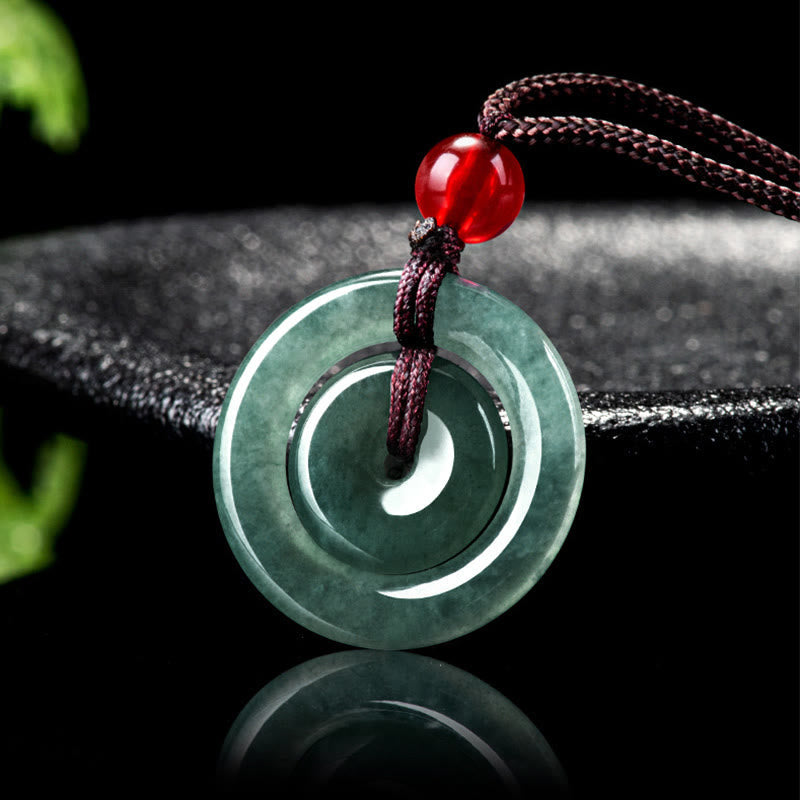 Pendentif collier Foviel en jade vert double boucle de paix pour l'abondance