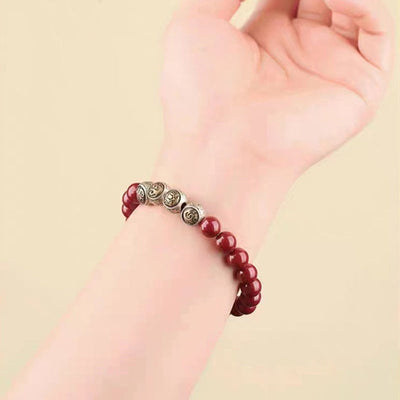 Buddha Stones 925 Sterling Silver Natural Cinnabar Four Beasts Blessing Bracelet Bracelet BS 19
