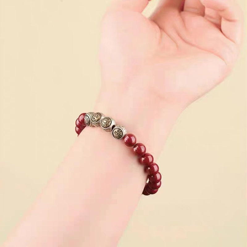 Buddha Stones 925 Sterling Silver Natural Cinnabar Four Beasts Blessing Bracelet Bracelet BS 19