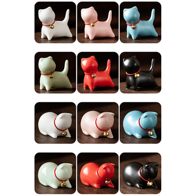 Buddha Stones Mini Small Cute Cat Tea Pet Ceramic Home Desk Figurine Decoration Decorations BS 25
