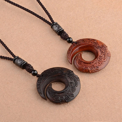 Foviel Small Leaf Red Sandalwood Ebony Wood One's Luck Improves Design Patern Protection Necklace Pendant