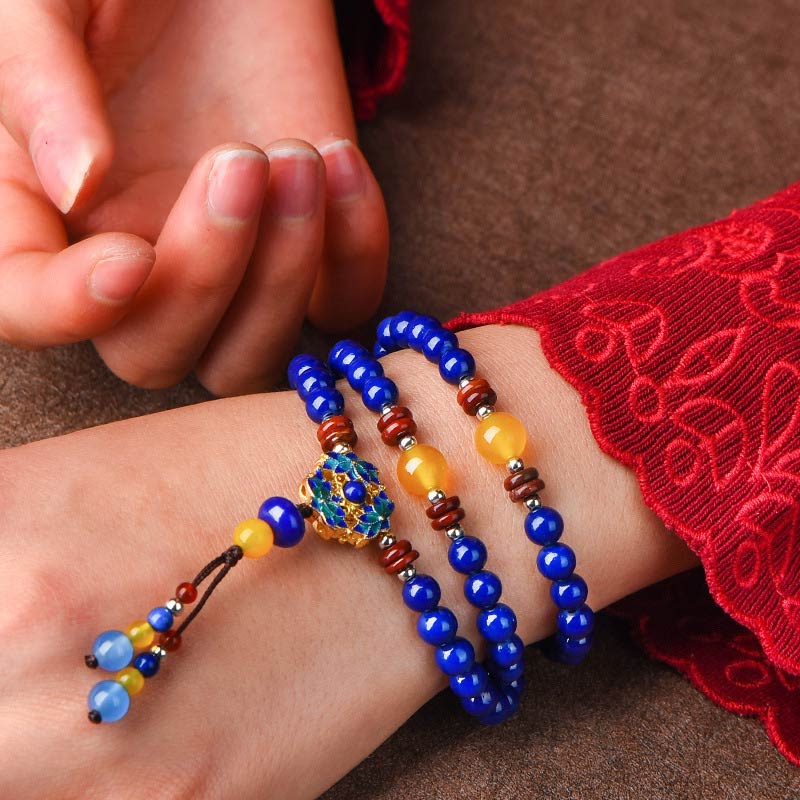 Buddha Stones Lazurite Yellow Agate Positive Bracelet - image 1