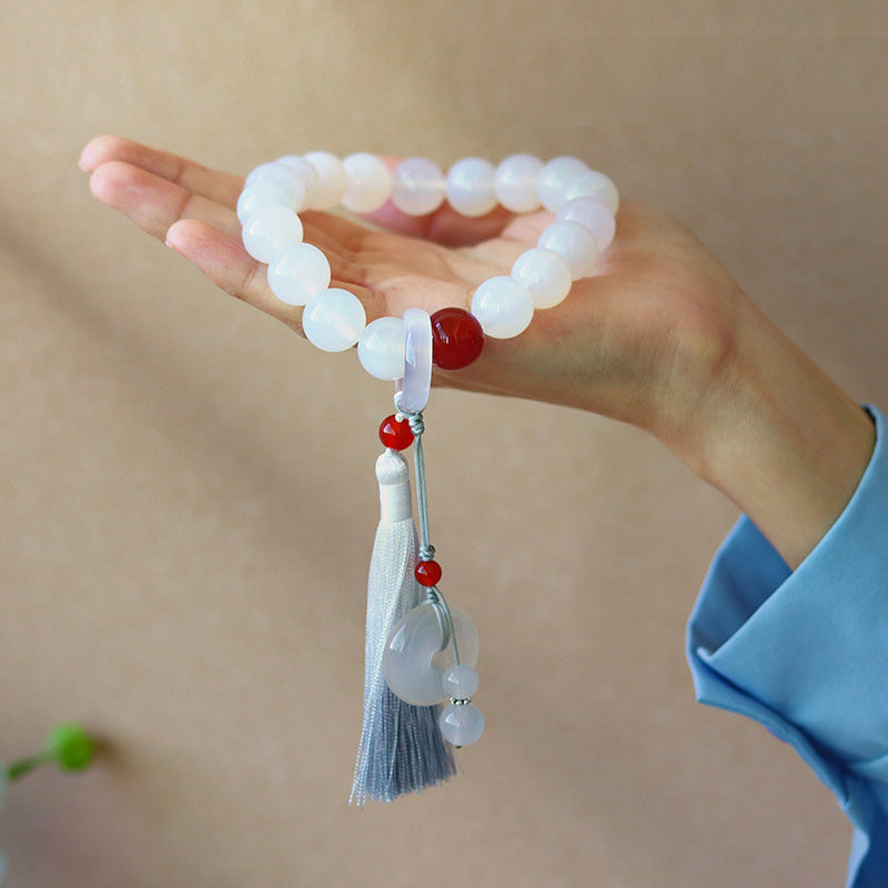 Buddha Stones White Agate Red Agate Luck Wrist Mala Tassels Pocket Mala Car Decoration Wrist Mala&Decorations BS 12mm
