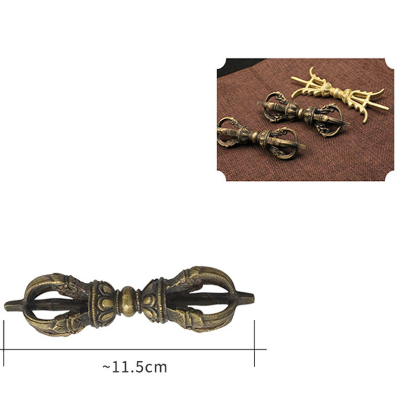 Buddha Stones Handmade Nepal Five Prong Three Prong Vajra Dorje Strength Copper Decoration Dorje BS 11