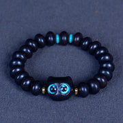 Bracelet Foviel en bois d'ébène et verre Liuli, motif chat, symbole de paix et d'équilibre