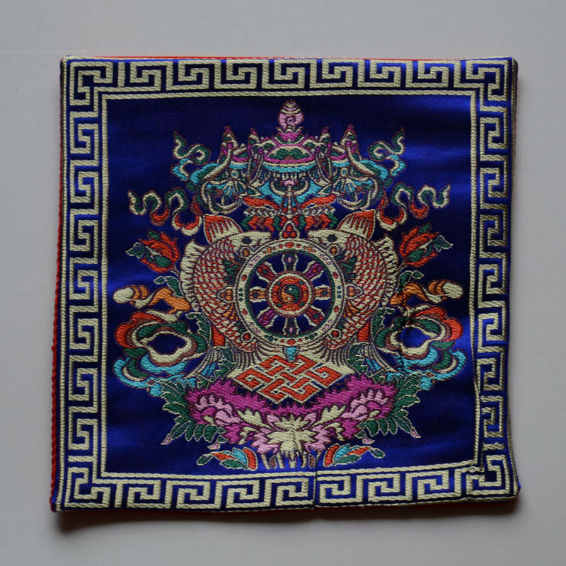 Buddha Stones Prayer Altar Mat Healing Meditation Vajra Auspicious Symbols Prayer Altar BS 8 Auspicious Symbols Blue