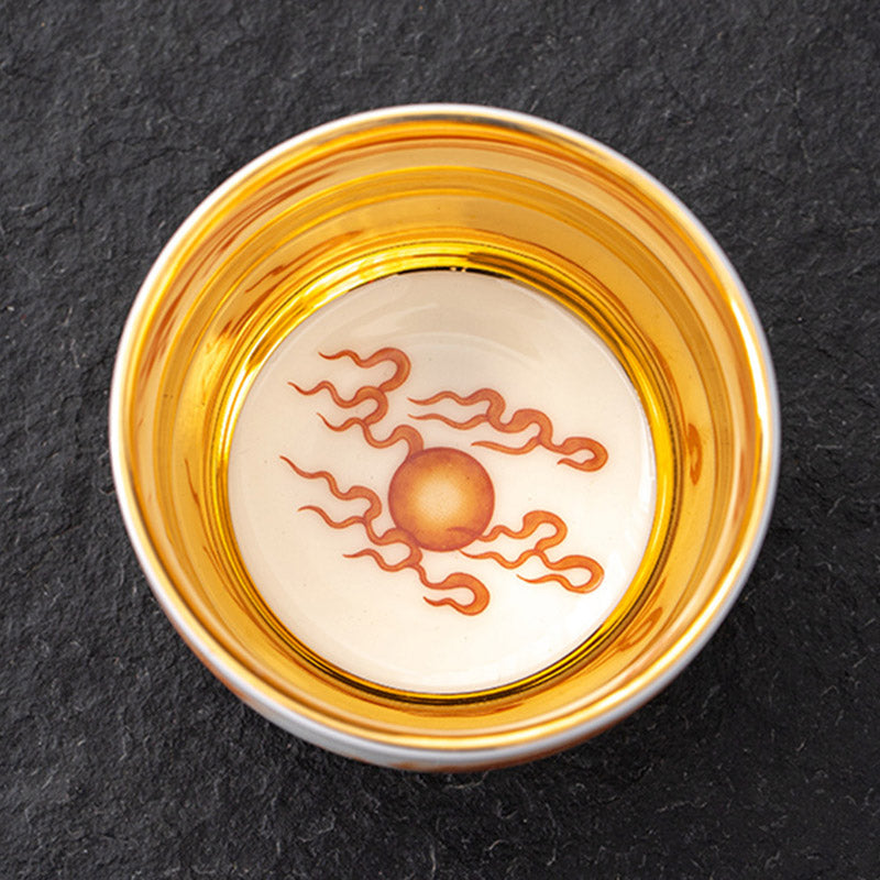 Buddha Stones Dragon Phoenix Crane Sun Ocean Waves Gilt Ceramic Teacup Kung Fu Tea Cup 170ml Cup BS 4