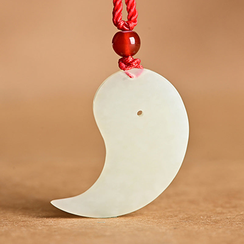 Buddha Stones Yin Yang White Jade Cyan Jade Protection Blessing Necklace String Pendant Necklaces & Pendants BS 9