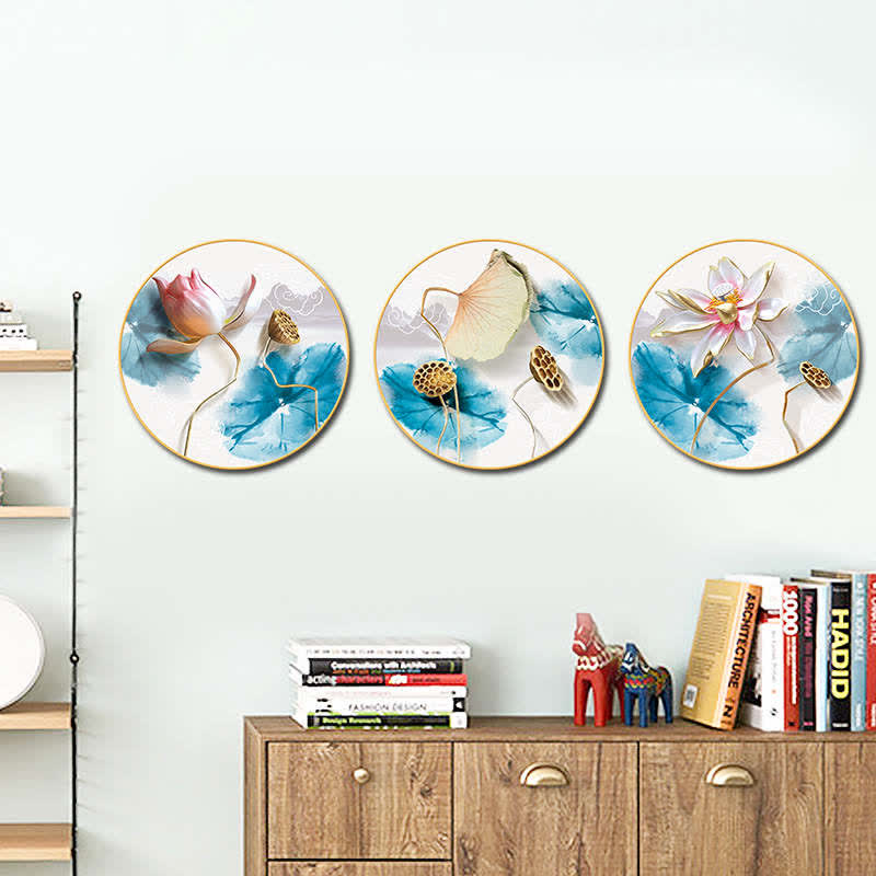 Buddha Stones 3Pcs Lotus Flower Meditation Enlightenment Wall Art Stickers Wall Art BS 1