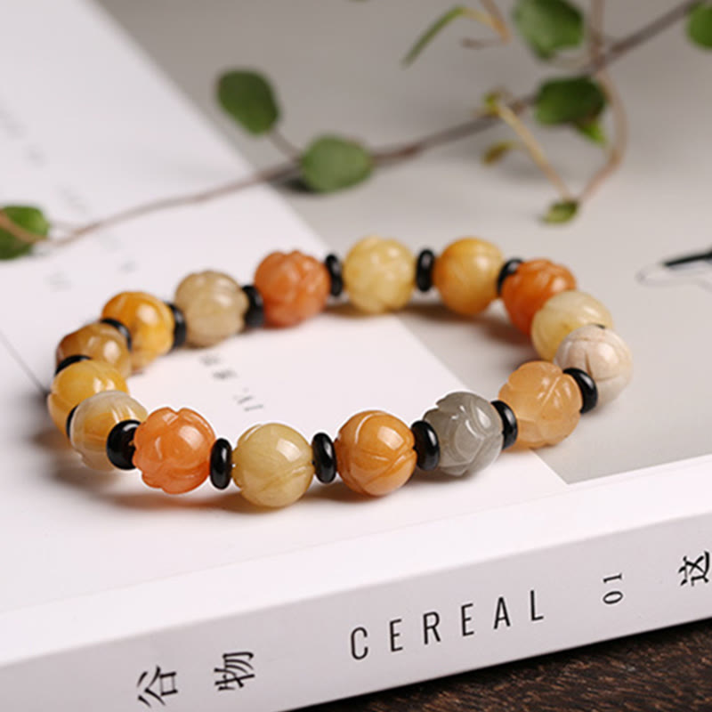Buddha Stones Golden Silk Jade Lotus Wealth Luck Bracelet Bracelet BS 11