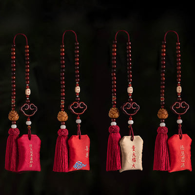 Foviel Tibetan Small Leaf Red Sandalwood Lotus Cinnabar Sachet Protection Tassel Car Hanging Decoration