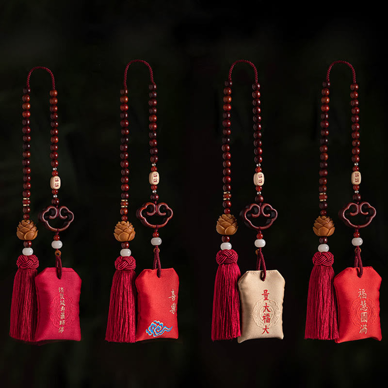 Foviel Tibetan Small Leaf Red Sandalwood Lotus Cinnabar Sachet Protection Tassel Car Hanging Decoration