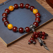Foviel Natural Tiger Eye Red Agate Dragon Vein Agate Stone Vajra Dorje Power Healing Bracelet Car Decoration