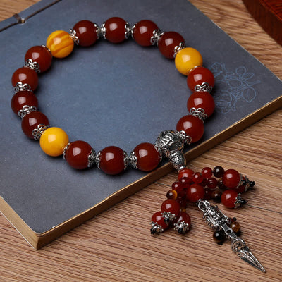 Buddha Stones Natural Tiger Eye Red Agate Dragon Vein Agate Stone Vajra Dorje Power Healing Bracelet Car Decoration Bracelet BS Red Agate