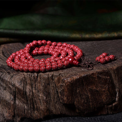 Buddha Stones 108 Mala Beads Cinnabar Om Mani Padme Hum Pattern Engraved Blessing Bracelet Mala Bracelet BS 3