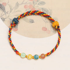 Buddha Stones Handmade Dunhuang Color Thread Peace And Joy Protection Braid String Bracelet Bracelet BS Colorful Rope(Wrist Circumference 14-18cm)
