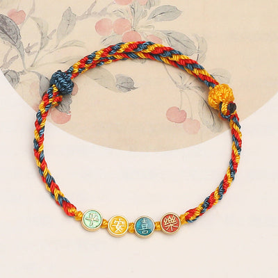 Buddha Stones Handmade Dunhuang Color Thread Peace And Joy Protection Braid String Bracelet Bracelet BS Colorful Rope(Wrist Circumference 14-18cm)