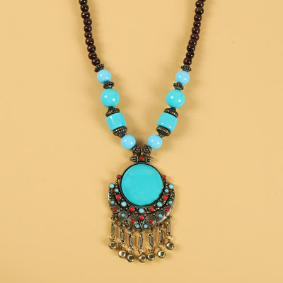 Buddha Stones Tibetan Retro Beads Tassel Hair Decoration Hair Accessories Decorations BS Sun Moon-Blue