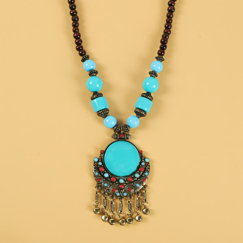 Buddha Stones Tibetan Retro Beads Tassel Hair Decoration Hair Accessories Decorations BS Sun Moon-Blue