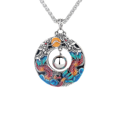 Buddha Stones Year of the Dragon Colorful Double Dragons Playing Bead Copper Protection Necklace Pendant Necklaces & Pendants BS 5