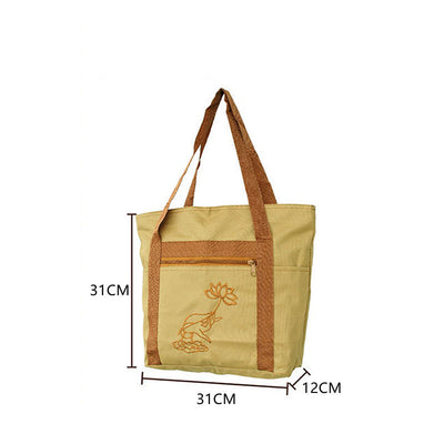 Buddha Stones Spiritual Mind Practice Lotus Embroidery Pattern Canvas Shoulder Bag Tote Bag Bag BS 6