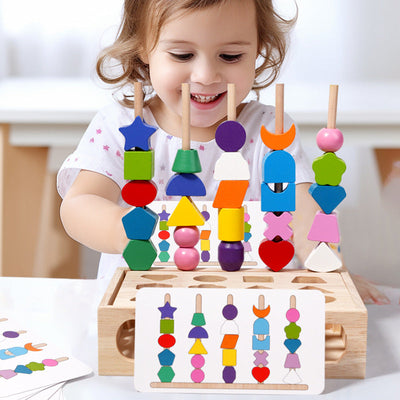 Fidtoy Boîte d'intelligence à piliers d'association de formes – Jouet d'apprentissage des couleurs et des formes Montessori en bois pour les enfants de 4 à 6 ans